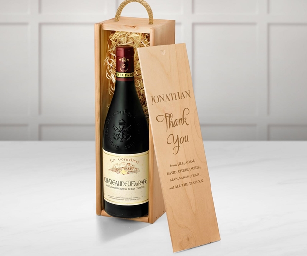 Thank You Châteauneuf-du-Pape Red Wine Gift Box With Engraved Personalised Lid